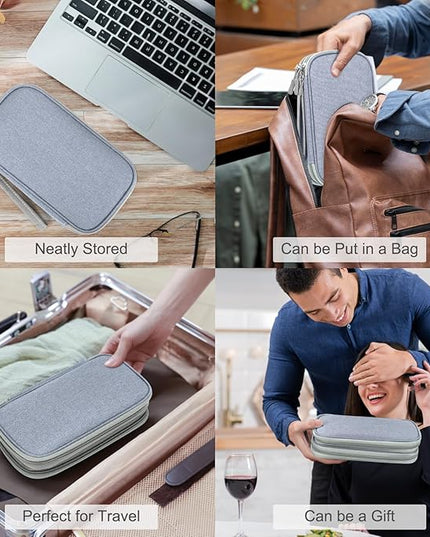 FYY Electronic Organizer, Travel Cable Organizer Bag Pouch Electronic Accessories Carry Case Portable Waterproof Double Layers Storage Bag for Cable, Charger, Phone, Earphone, Medium Size, Light Grey
