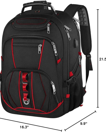 Laptop Backpack, Red, 55L Capacity, TSA Approved, RFID Anti-Theft, USB Charging Port, Headphone Hole, Back Luggage Strap, Chest Strap, Laptop Backpack