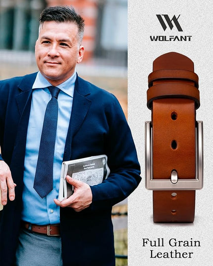 WOLFANT Men's 1.5" Full Grain Leather Belt,100% Italian Real Solid Leather
