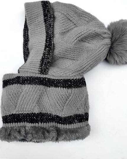 HUAMULAN Women Winter Beanie Hats One Piece Fleece Lined Knit Balaclavas Mask Set Skull Neck Circle Scarf Ski Snow Hat Pompom