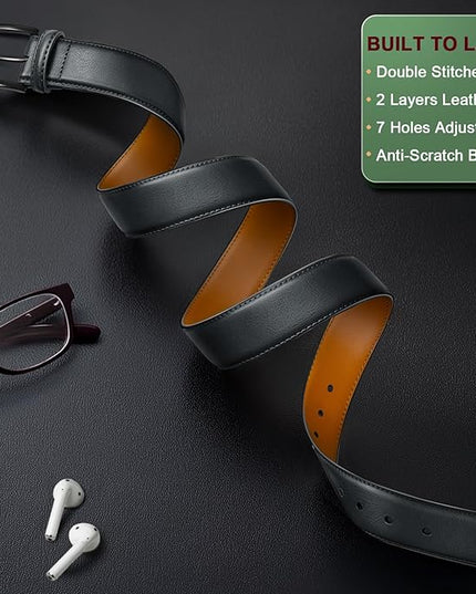 KEMISANT Men Belt 2Pack – Genuine Leather Belt for Men Dress Casual Golf Jeans 1 3/8"