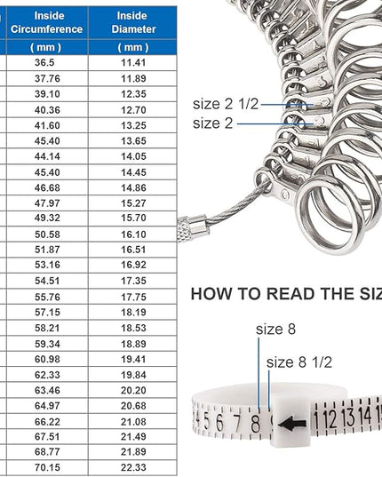 Jewelry Sizers Stainless Iron Ring Size 0-13 Finger Ring Sizing Measuring Tool Ring Sizer Gauge Set Circle Models with Reusable Ring Sizer Belt