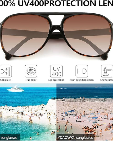 YDAOWKN Retro Aviator Sunglasses for Women Mens Large Frame Classic Vintage 70s Sun Glasses Aviators