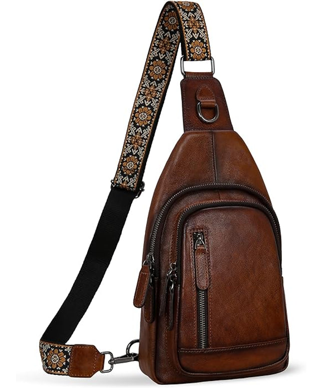 HESHE Leather Sling Bag for Women Crossbody Bags with Multi-Pocket Stylish Fanny Packs for Travel Chest Bag