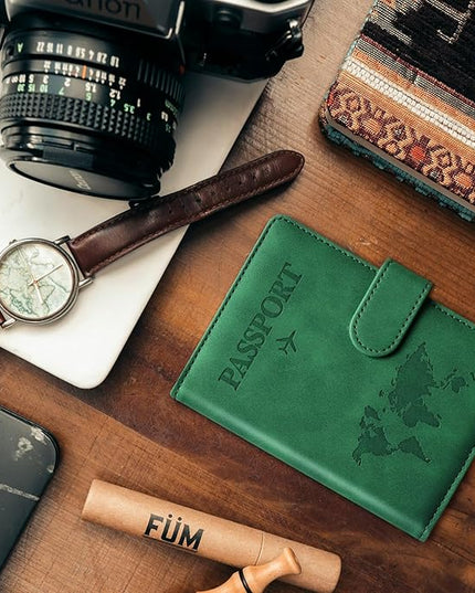 Passport Holder for Travel Passport Holder with Card Slots Holder Passport Case Passport cover for Women and Men Passport Wallet Travel Essentials and Accessories (Buckle, Green)