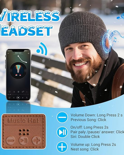 Bluetooth Beanie for Men Women, HD Stereo Sound Beanie with Headphones, Unique Tech Gifts for Men Husband Him Teen
