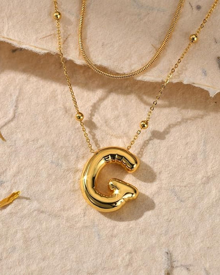 LUCA SMITH Initial Necklaces for Women, Dainty Balloon Bubble Letter, Name Letter Alphabet Pendant Layered Choker Chain Jewelry Gift