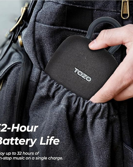 TOZO PE1 Portable Bluetooth Speakers with Adjustable Carabiner, Mini Bluetooth Wireless Shower Speaker with IPX8 Waterproof, 32H Playtime Punchy Bass Audio Speaker for Home, Outdoor and Travel, Black