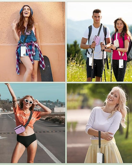 Clip and Go Strap for Phone with Wallet Crossbody, Adjustable Phone Lanyard with Detachable RFID Wristlet Wallet & Ultra-Thin 360° Rotatable Metal Tabs for All Smartphones (Purple)