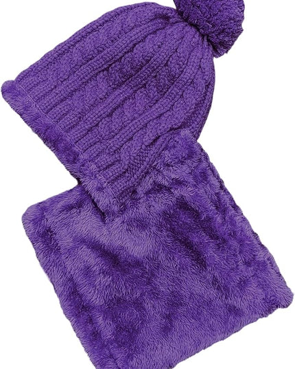 HUAMULAN Women Winter Beanie Hats One Piece Fleece Lined Knit Balaclavas Mask Set Skull Neck Circle Scarf Ski Snow Hat Pompom