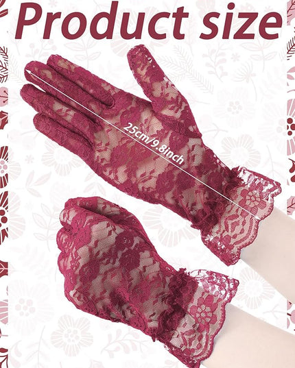 SATINIOR Ladies Lace Gloves for Women Tea Party Elegant Short Courtesy Gloves for Wedding Dinner Opera Parties