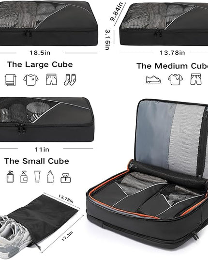 50L Carry on Travel Backpack, Expandable Airline Approved Backpacks with 3 Packing Cubes Fit 17.3 inch Laptop Suitcase backpack for Men Women(Black)