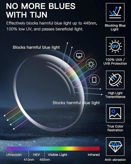 TIJN Blue Light Blocking Glasses for Women Men Clear Frame Square Nerd Eyeglasses Anti Blue Ray Computer Screen Glasses