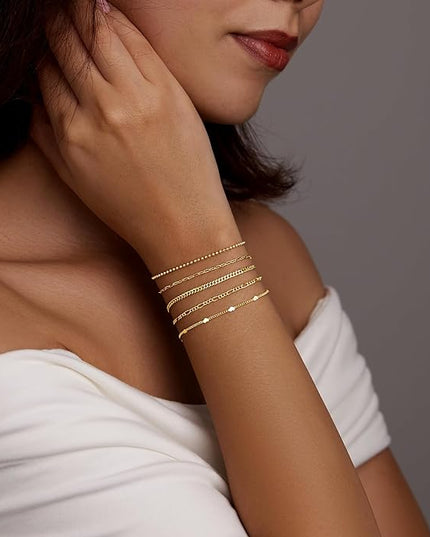 Gold Bracelets Set for Women Stack, Dainty Thick Bracelets Stack for Women Trendy, Simple Thin Gold Plated Cuff Stackable Bracelets With Beaded Cuban Paperclip Snake Rope Bangle Hand Chain Jewelry Gifts for Women Non Tainish