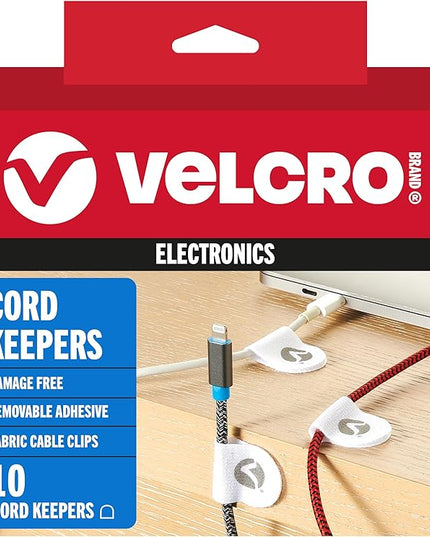VELCRO Brand Cord Keepers | Soft Nylon Cable Clips Organize Wires in Home, Office, Desk or Nightstand | Removable Adhesive Back Holds Secure, Removes Clean | 10pk, White