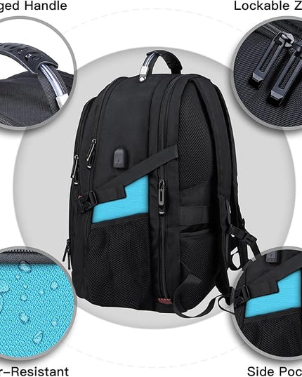 Extra Large Backpack, Travel Backpack, Sturdy TSA Water Resistant 17.3 Inch Carry on Backpacks with USB Port, Anti Theft Business Computer Backpacks Gifts for Men Women, Lake Blue