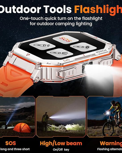 GPS Military Smart Watch for Men，GPT Voice Assistant，Smartwatch with LED Flashlight，2.01" HD Display Bluetooth Call，Fitness Tracke with Multiple Sports Modes，Compatible with Android & iOS