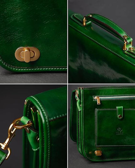 Time Resistance Leather Briefcase for Men - Italian Full Grain Leather Laptop Bag - Messenger Bag - Gift Box Included
