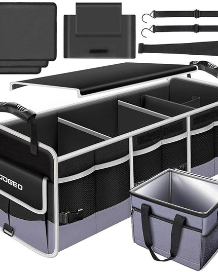 Car Trunk Organizer with Portable Leak Proof Cooler Bag, 3 Compartments Collapsible Car Organizers and Storage with Foldable Cover, Christmas Gifts, Suitable for SUV, Auto, Truck, Minivan