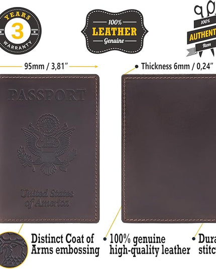 Shvigel Genuine Leather Passport Cover – Passport Holder for Men & Women – Crazy Horse Leather Travel Wallet Brown