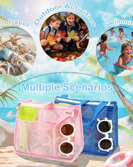 Mesh Beach Bag, Large Beach Tote with Zipper Pocket, Toys Pool Bag for Family Travel Vacation Cruise Essentials