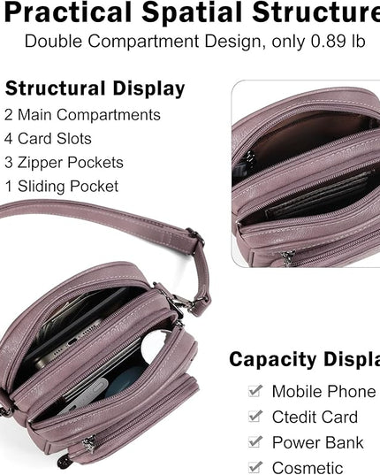 FADEON Small Purses for Women Crossbody Bags, Designer PU Leather Mini Cross Body Purse Travel Shoulder Bag Card Slots