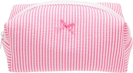 PAZIMIIK Cozy Makeup Bag Small Aesthetic Travel Zipper Cosmetic Pouch for Women Make Up Beauty Accessories Brushes, Stripe Hotpink