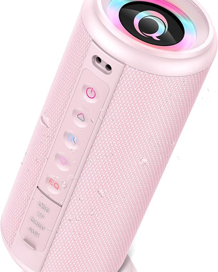 Portable Bluetooth Speaker, 2026 Bluetooth 5.4 Wireless Speaker with 20W HD Loud Stereo Sound, 20H Playtime, LED Lights, IP7, TWS Pairing, Built-in Mic, for Outdoor, Home, Beach, Party, Gift, Pink