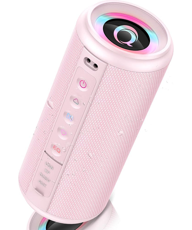 Portable Bluetooth Speaker, 2026 Bluetooth 5.4 Wireless Speaker with 20W HD Loud Stereo Sound, 20H Playtime, LED Lights, IP7, TWS Pairing, Built-in Mic, for Outdoor, Home, Beach, Party, Gift, Pink