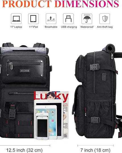 WITZMAN Carry On Travel Backpack for Men Duffle Bags Fit for 17 Inch Laptop Airline Approved Laptop Backpack(B685 Black)