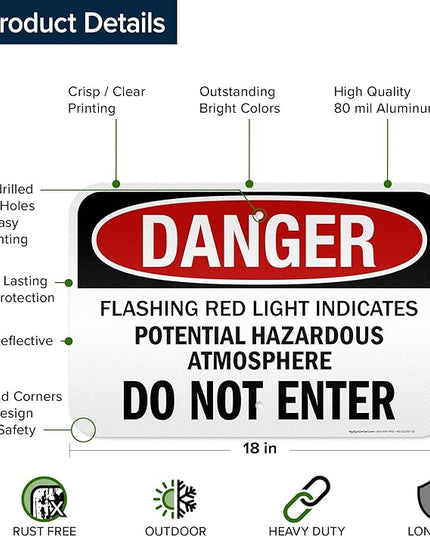 Danger Flashing Red Light Indicates Potential Hazardous Atmosphere Do Not Enter Sign, 12x18 Inches, 3M EGP Reflective .063 Aluminum, Fade Resistant, Made in USA by My Sign Center