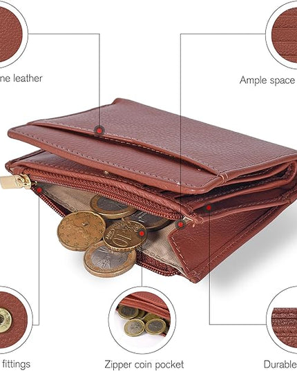 Oak Leathers Leather Wallet For Women - Small RFID Coin Purse Credit Card & ID Holder for Ladies, Gift for Women's, Bifold Wallets (Nappa Cognac)