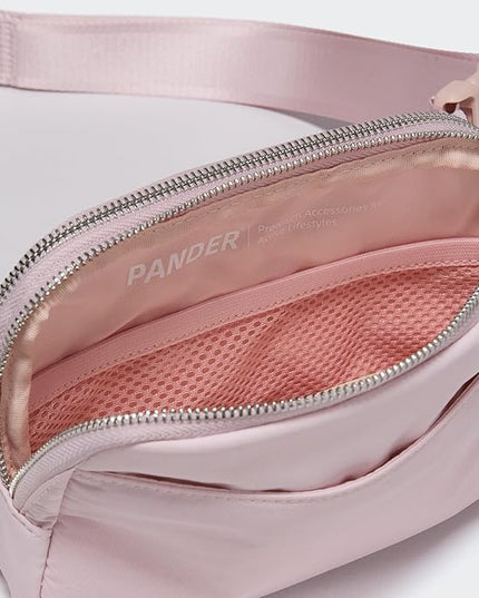 Pander Everywhere Belt Bag for Women, 5 Zipper Pockets Nylon Crossbody Fanny Pack Purse (Pink).