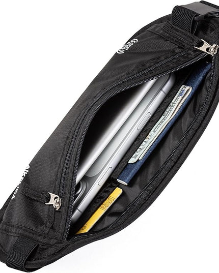 RFID Blocking Money Belt - Passport Holder & Travel Wallet, Slim Hidden Fanny Packs for Women Men - Black