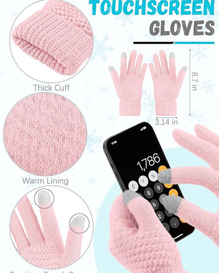 Winter Beanie Hat Scarf Gloves, Warm Fleece Knit Hats Touch Screen Gloves Neck Scarf Set Winter Gifts for Unisex Adult