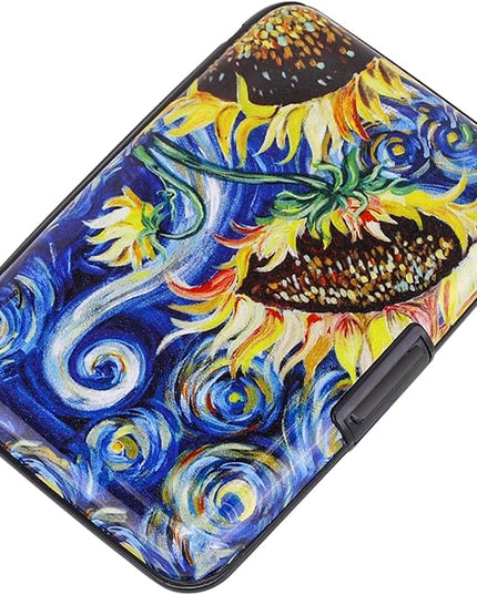 ELFISH Mini RFID Aluminum Wallet Credit Cards Holder Business Card Case Metal ID Case for Men Women (Sun flower)