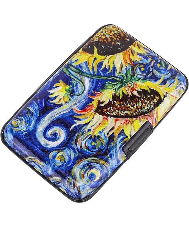 ELFISH Mini RFID Aluminum Wallet Credit Cards Holder Business Card Case Metal ID Case for Men Women (Sun flower)