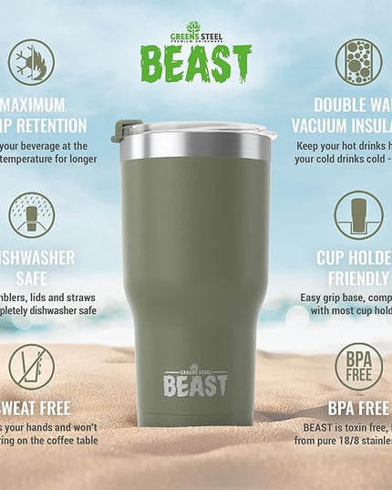 Beast 20 oz Tumbler Stainless Steel Vacuum Insulated Coffee Ice Cup Double Wall Travel Flask (Army Green)