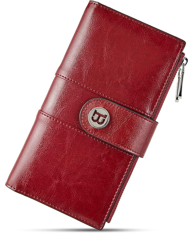 BOSTANTEN Womens Wallet Leather RFID Blocking Card Holder Large Capacity Bifold Clutch Purse with Double Zipper Pockets
