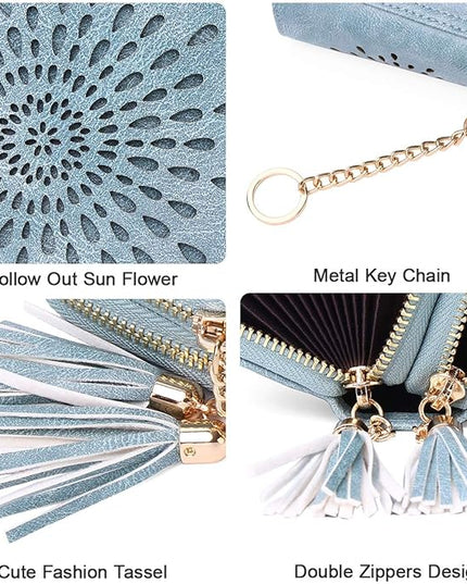 APHISON RFID Credit Card Holder Zipper Card Case Keychain Small Wallet for Women 1942-2 BLUE