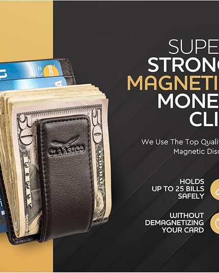 Money Clip Leather Wallet For Men Slim Front Pocket RFID Blocking with Super Strong Magnetic