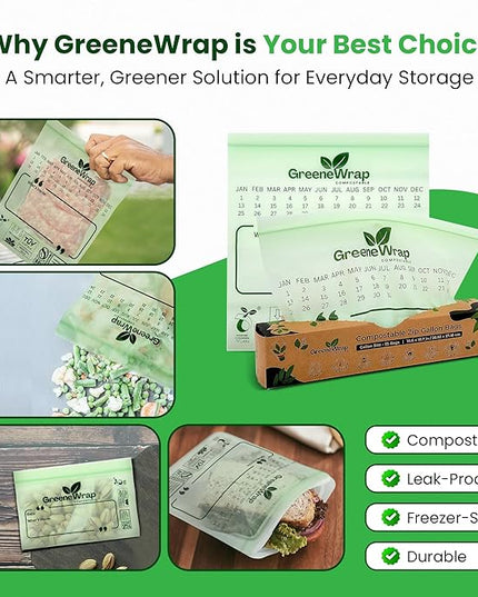 Compostable Gallon Size Zip Bags 25 Count Extra Thick 2 mil Resealable, Leak-Proof, Freezer Safe Disposable Food Storage Bags, BPI and OK Compost Home Certified, ASTM D6400