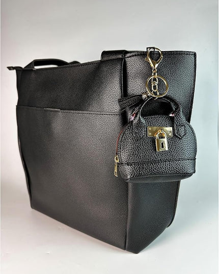 Plinvo Cute Genuine Leather Keychain Coin Purse for Women with Tassels Mini Change Pouch Brown (Black)