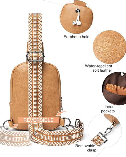 Sling Bag For Women Faux Leather Small Casual Daypack Backpack Fanny Pack Crossbody Chest Bags Purse