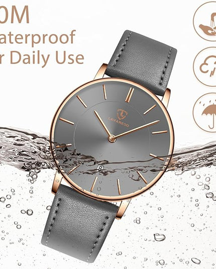 L LAVAREDO Watch for Men, Extremely Thin Mens Watches Minimalist Analog Men's Leather Wrist Watches with Time/Date, Birthday Gift for Men Boyfriend