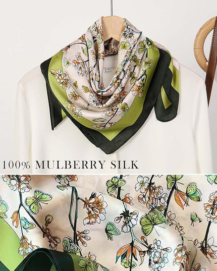 100% Mulberry Silk Scarf for Women Hair Lightweight Square Neckerchief Wrap For Head Scarves 21"