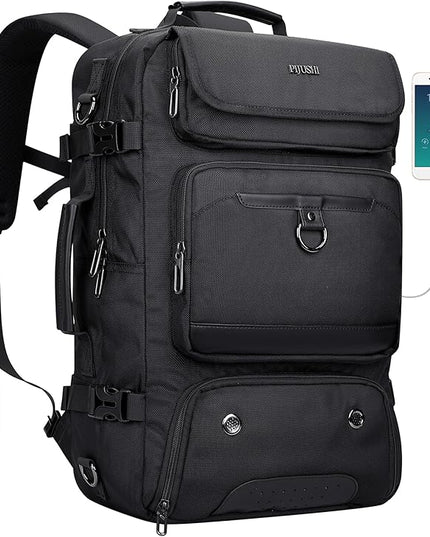 PIJUSHI Carry on Travel Backpack for Women Men Convertible Duffel Bag Backpack Large Luggage Rucksack Fit 16 Inch Laptop(PE039 Black)
