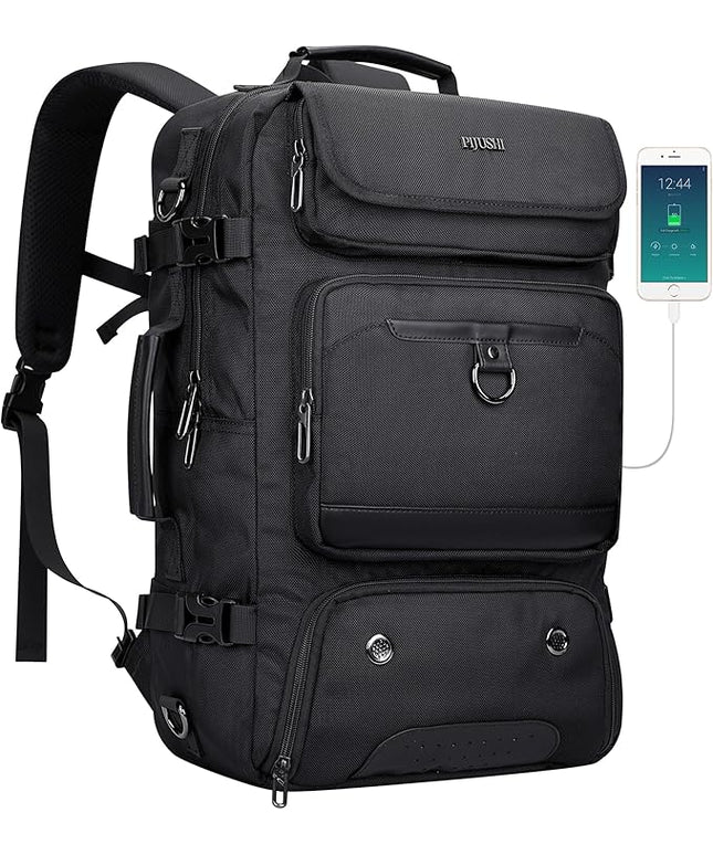 PIJUSHI Carry on Travel Backpack for Women Men Convertible Duffel Bag Backpack Large Luggage Rucksack Fit 16 Inch Laptop(PE039 Black)