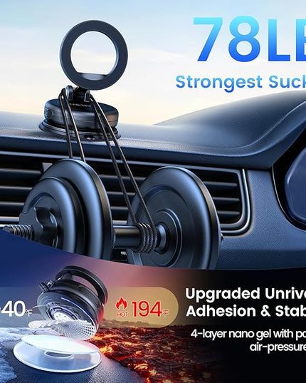 Car Phone Holder for Magsafe—360° Rotation and Dual-axis Adjustment Phone Mount, Up to 78LBS Suction, Compatible with Magsafe Case, for iPhone 17, 16, 15, 14, 13, and 12 Series.