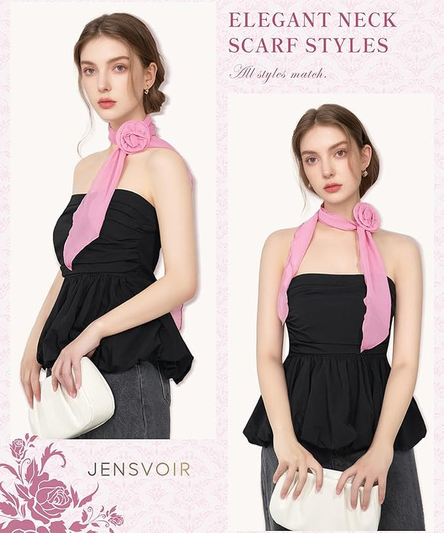 Chiffon Scarf for Women, Removable Flower Neck Scarf Light Soft Fashion Rose Scarves Versatile Headband or Hair Band
